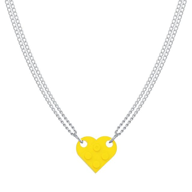 17KM Punk 2Pcs Heart Brick Couples Love Necklace For Lovers Women Men Elements Friendship Necklaces Valentines Gift Jewelry