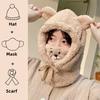 Cute Cartoon Bear Lamb Wool Beanie Hat for Women Soft Plush Headgear with Neck Warmer Casual Outdoor Mask Autumn Winter Adults