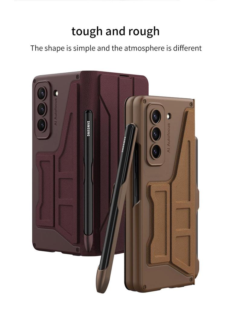 Кожаный флип-кейс Samsung Z Fold5 со слотом для стилуса - Защитная крышка для складного экрана