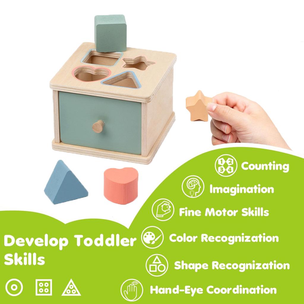 Montessori Toys for Baby Wooden Coin Box Toy Object Permanence Box Color Shape Cognition Match Educational Toy Fine Motor Toys