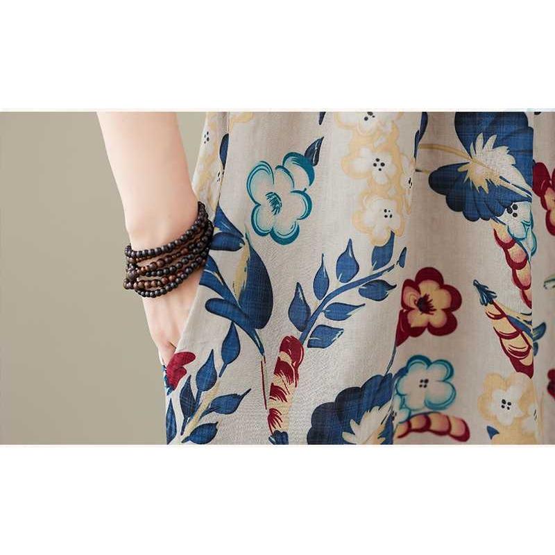 Новое литературное ретро платье большого размера свободное тонкое с короткими рукавами длинное женское