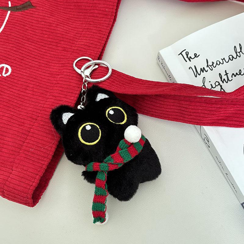Милый шарф с большими глазами, черный кот, плюшевый брелок, пищащая мягкая игрушка, кукла, брелок для пары, рюкзак, декоративный рождественский подарок