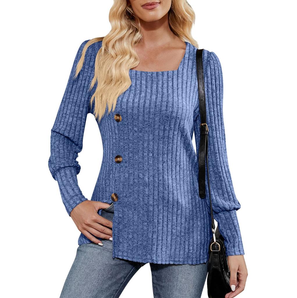 Женская зимняя футболка-свитер с квадратным вырезом и длинными рукавами