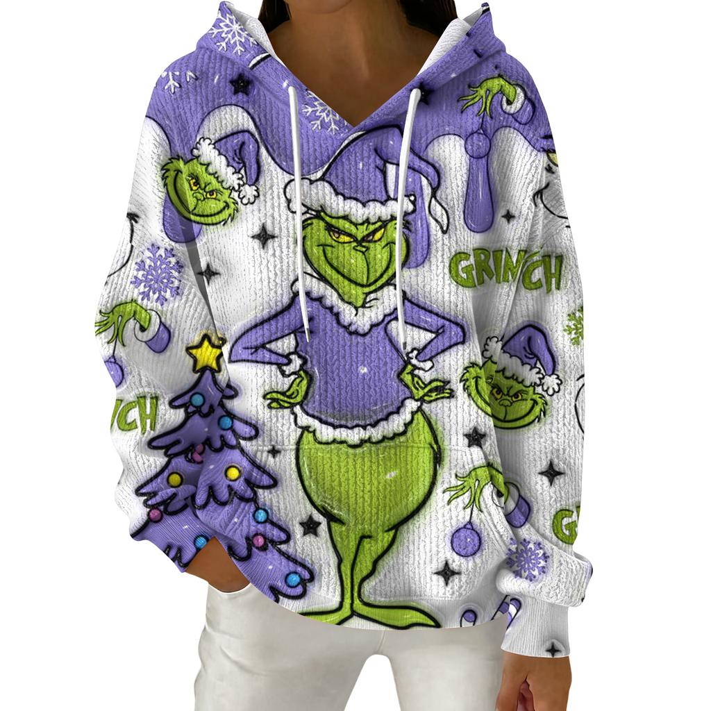 Women's Fashion Casual Christmas Print Pullover Long-Sleeve Hooded Sweatshirt