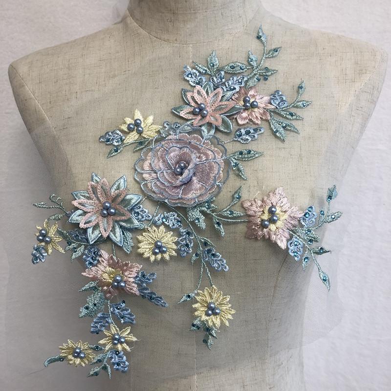 Embroidered Cloth Stickers Clothes Patch Accessories Wedding Dress Dance Flower Mesh Fabric Sequin Three-Dimensional Beaded Rhinestone Lace