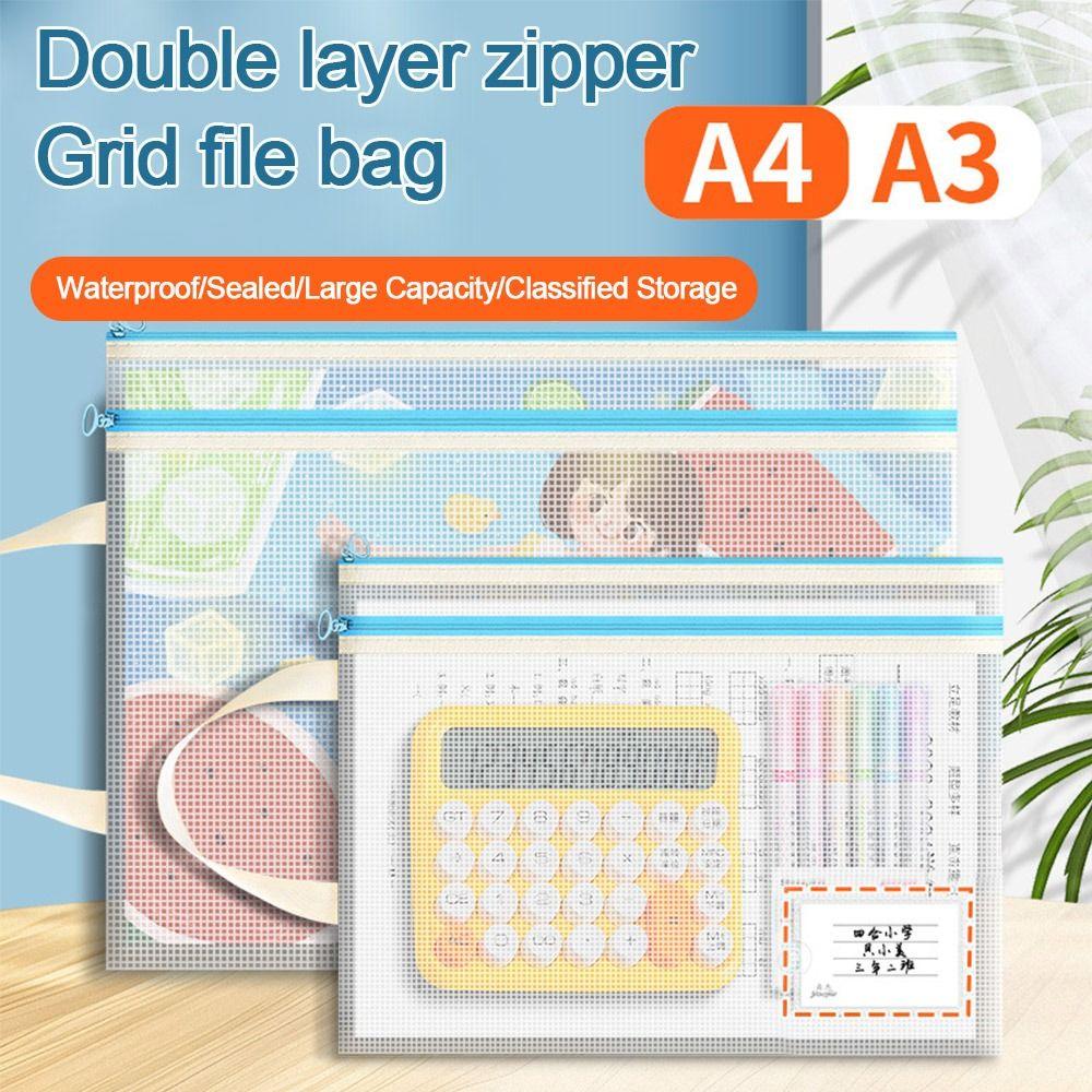 Transparent Classification File Bag A3/A4 Mesh Storage Bag Portable Document Bag