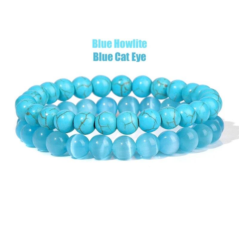 2 шт./компл. браслеты для женщин, набор браслетов из натурального камня, агаты, 8 мм, бисер, бирюзовый кристалл, браслет, мужские ювелирные изделия, исцеление