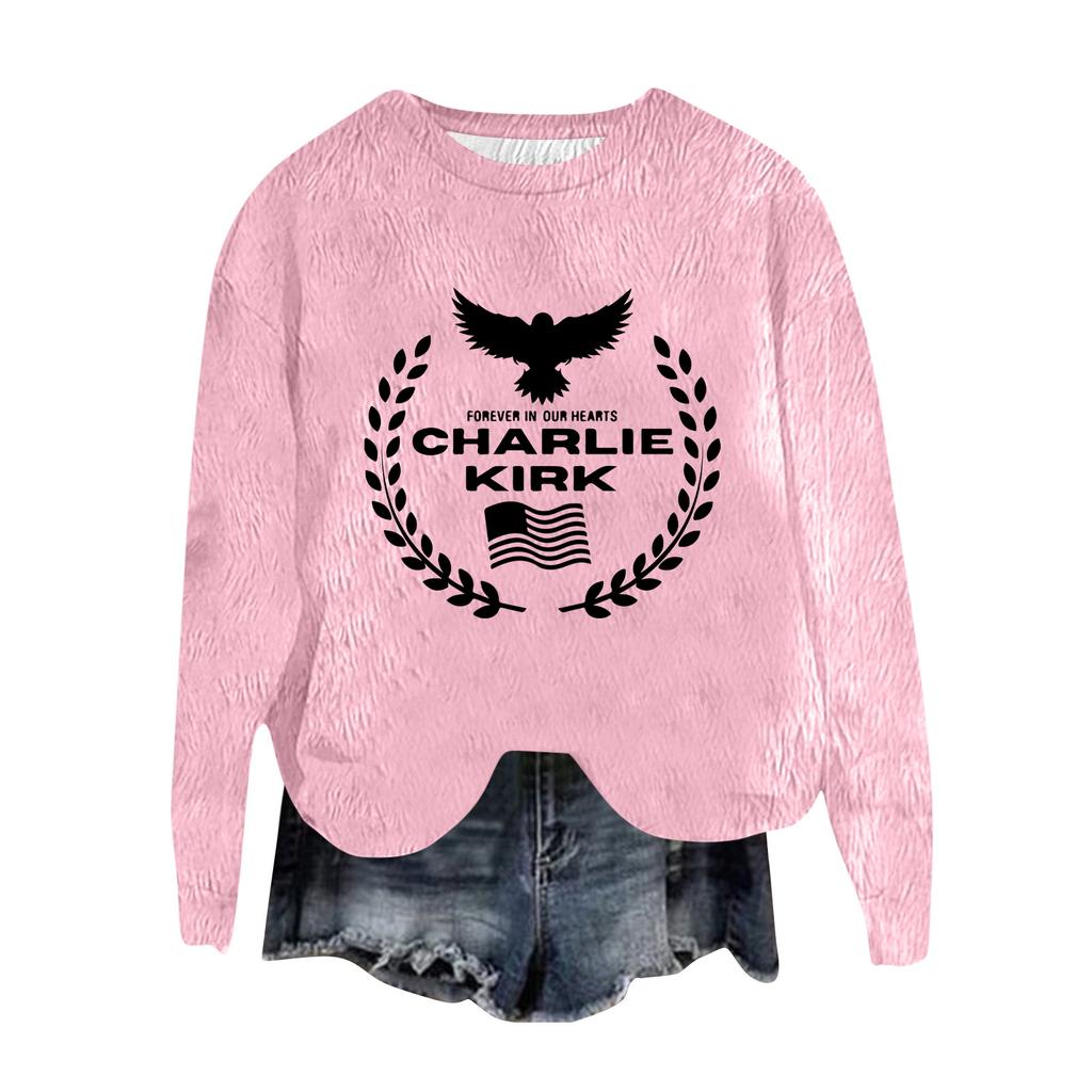 Women's Fashion Round Neck Pullover Top Long Sleeve Tee Printed Sweatshirt