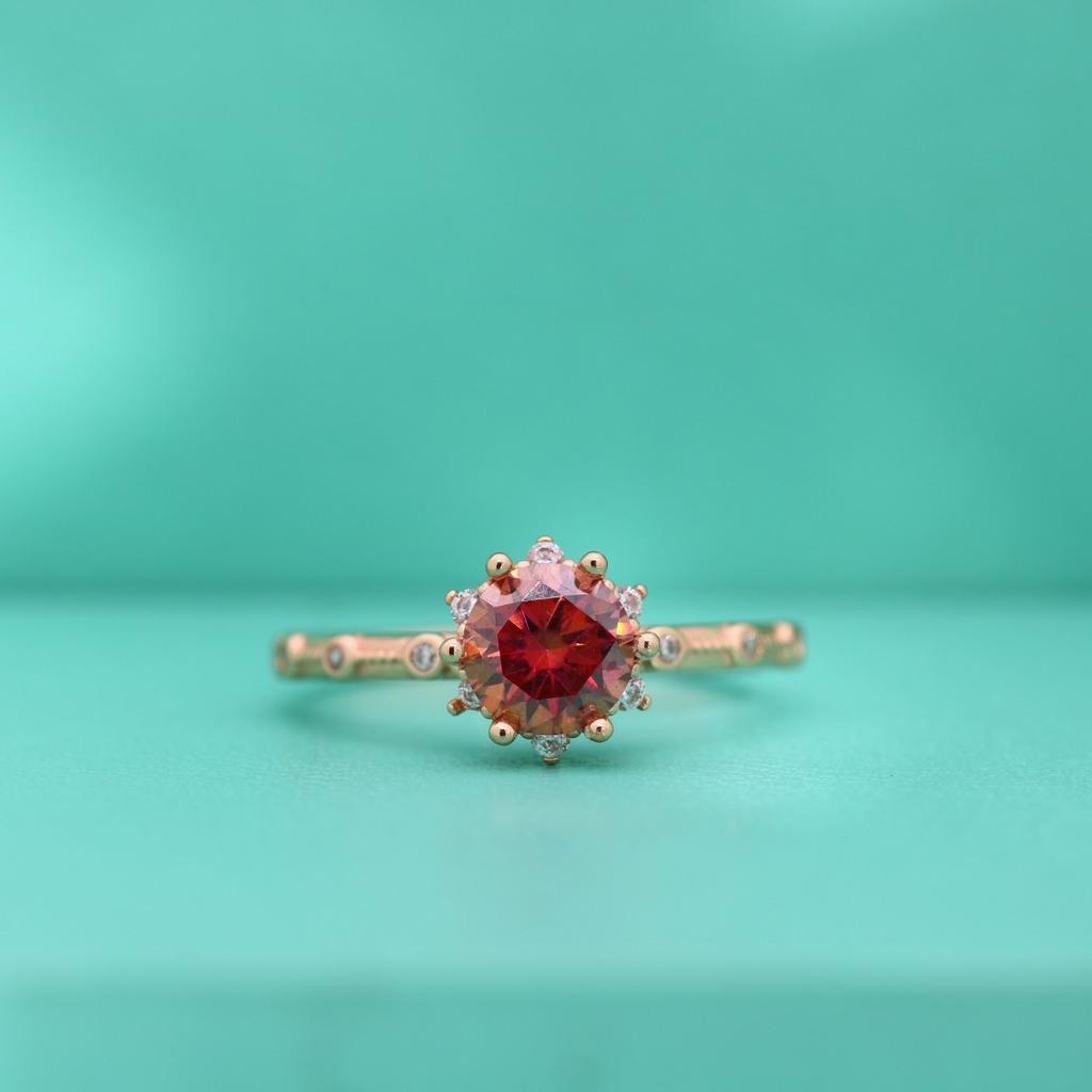 S925 Silver Ring Pink Moissanite Ring Women's Sterling Silver S925 Six-claw Flower Design Niche Thin Ring Arm