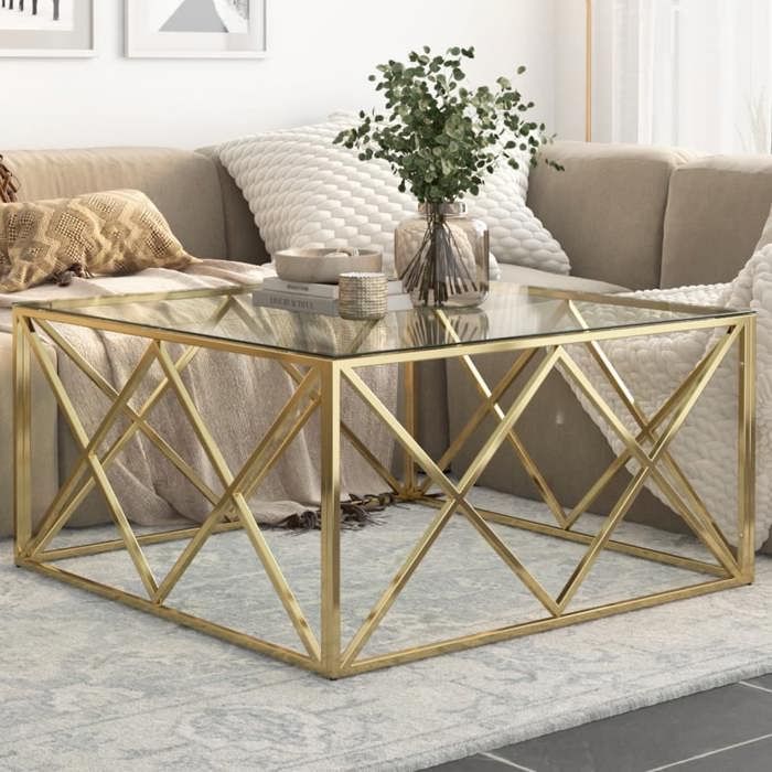 VidaXL Coffee Table Golden Stainless Steel and Tempered Glass 349978