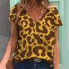 Женские топы с 3D леопардовым принтом и коротким рукавом с V-образным вырезом, летние футболки для влюбленных пар
