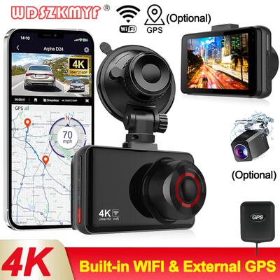 Автомобильный видеорегистратор 4K WIFI APP Видеорегистратор для автомобиля GPS Видеорегистратор Камера переднего и заднего вида Ночное видение Черный ящик Монитор парковки автомобиля