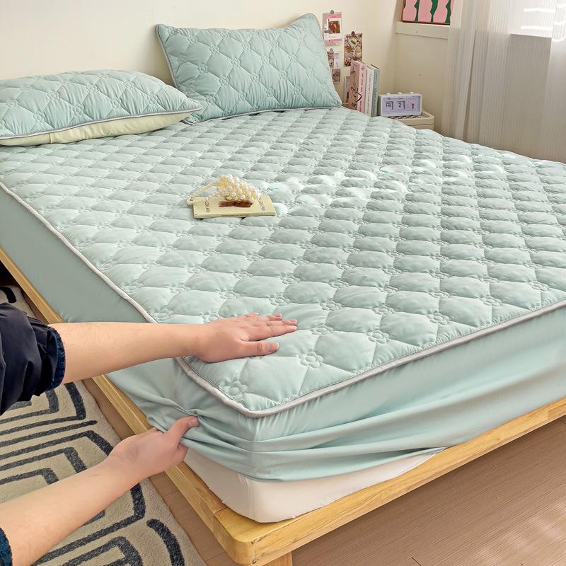 Облачно-хлопковая, приятная для кожи, утолщенная, облегающая простыня: Однотонный, 100% хлопок, Нескользящий, Можно стирать в машине.