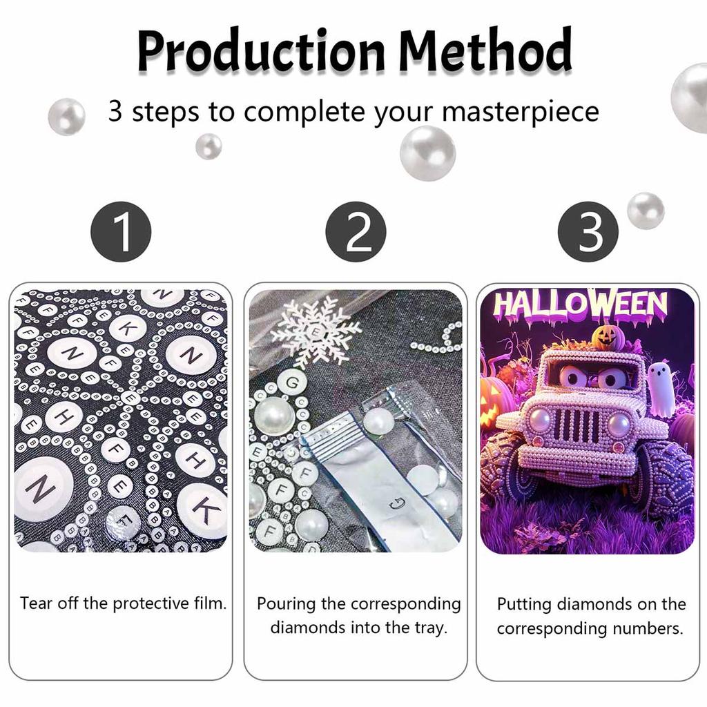 Halloween car pearl painting handmade diy art white pearl home decoration painting