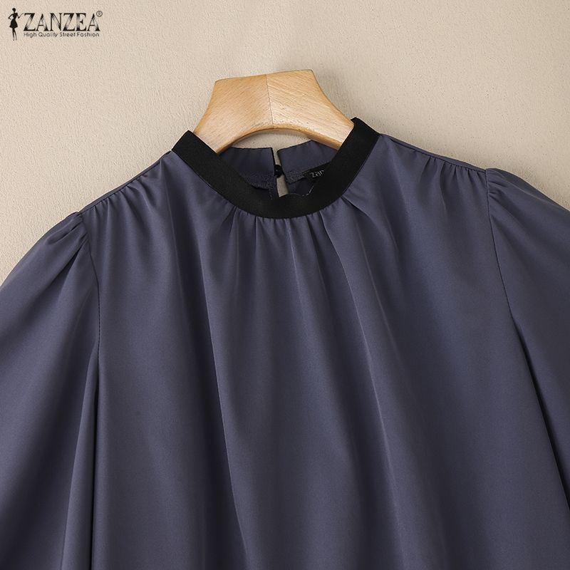 ZANZEA Женская повседневная блузка с круглым вырезом, свободного кроя, с оборками и короткими рукавами