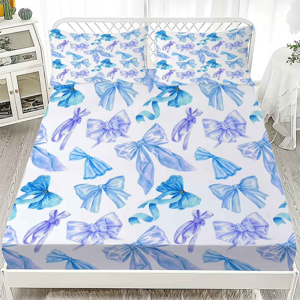 Набор простыней на резинке с бантом, 2/3 шт., Персонализированный комплект постельного белья с бантом, Удобный, Приятный к коже, Милый стиль, 180x220 см