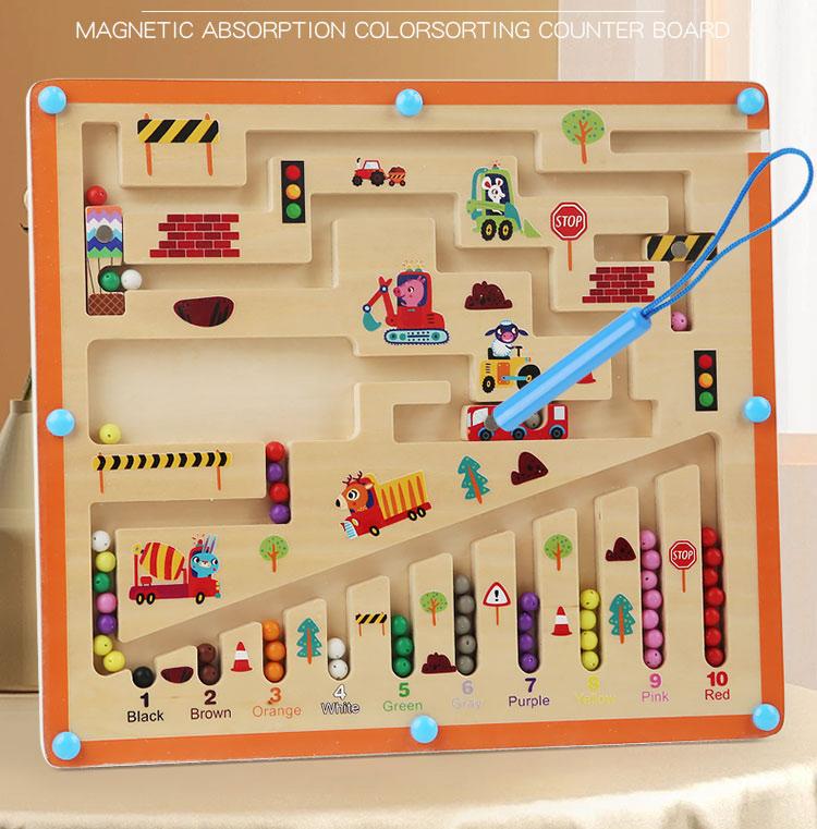 Children Wooden Magnetic Color and Number Maze Learning Education Toys Color Matching Montessori Toys Wooden Toys Gift for Kids