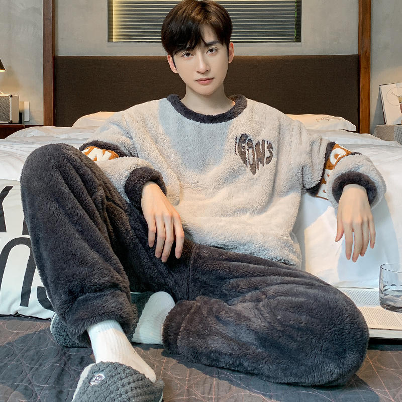 Толстая фланелевая мужская пижама, комплект на осень-зиму, плюс бархатная утолщенная пижама с длинными рукавами, теплая домашняя одежда
