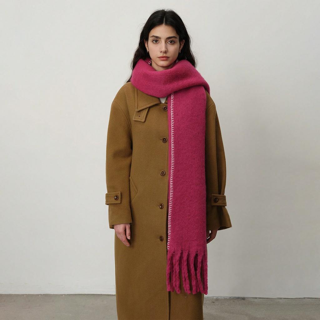 Versatile Plus Thickened Imitation Cashmere Solid Color Hemming Fringed Scarf Women's Winter Shawl