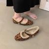 Fashion Square Toe Cosy Lambs Wool Ballet Flats Woman Warm Teddy Fur Mary Jane Shoes Ladies Design Leopard Elegant Fluffy Plush Loafers