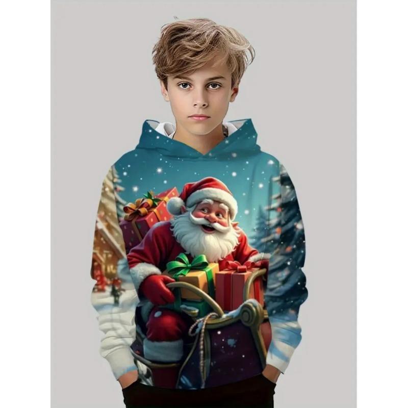 Christmas Children's Hoodie Santa Claus Print Boy Girl Sweatshirt Fashion Cartoon Kids Clothes Holiday Party Children's Clothing