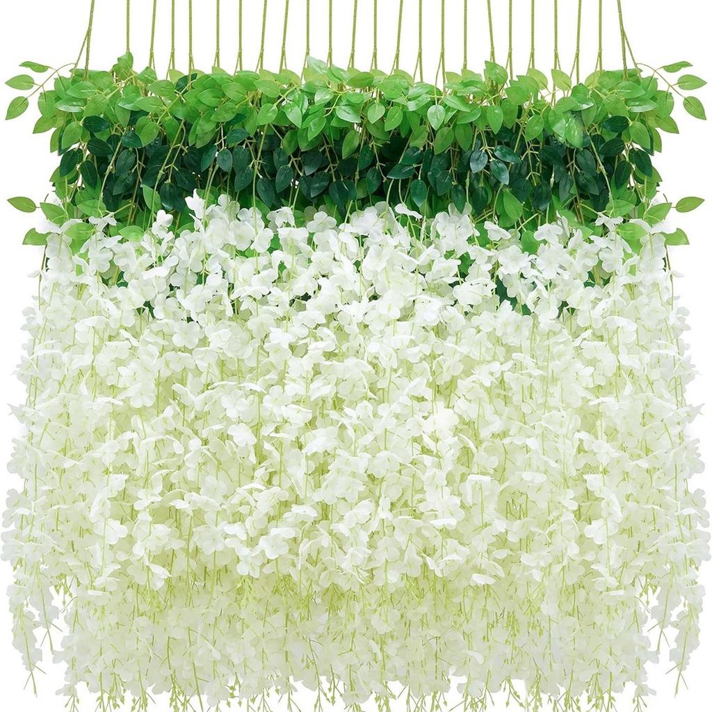 Pack Of 12 Artificial Wisteria Hanging Flowers For Wedding Indoor Outdoor Decoration With Realistic Silk Petals