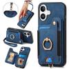 For iPhone 16 Case RFID Blocking Handbag Leather+TPU Phone Cover Card Slots, Ring Holder - Black