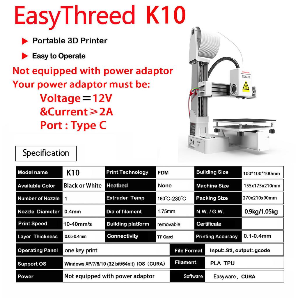 EasyThreed K10 3D принтер Мини настольный печатный станок для детей 100x100x100 мм Размер сборки Съемный