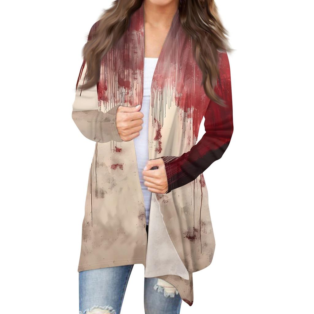 Женский кардиган с длинными рукавами и принтом на Хэллоуин, легкая куртка с принтом