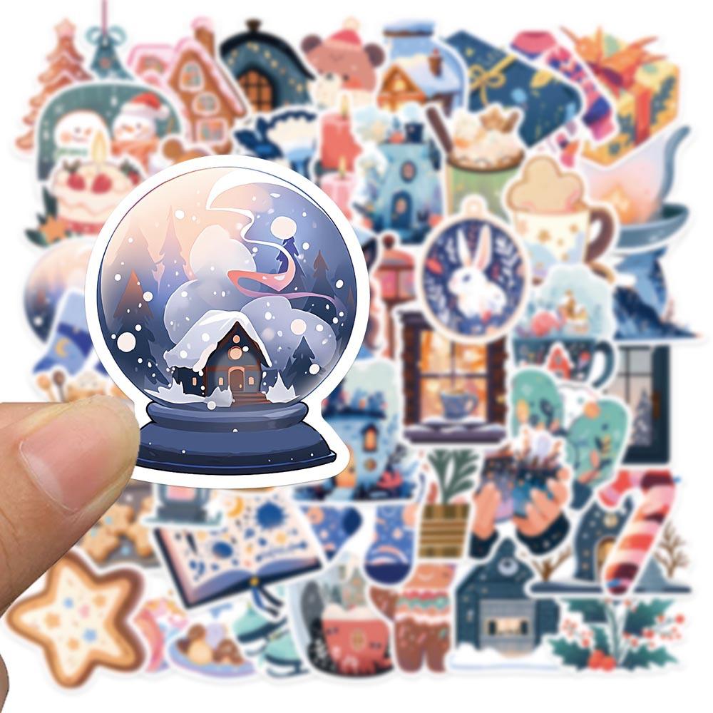 50Pcs Warm Winter Crystal Ball Christmas Tree Stickers Crafts Scrapbooking Book Label Decorative Sticker DIY Stationery Notebook Decals