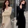 French High-End Slim V-Neck Long Dress: Autumn/Winter Trend for Women