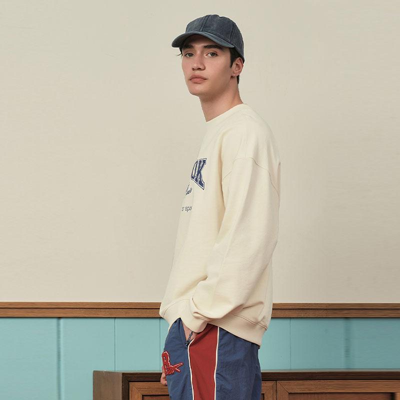 Reebok Letter Print Knitted Loose Round Neck Pullover Sweatshirt Unisex Sweatshirt Off-White 23FRC353UGW2