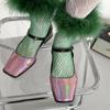 Grid Hollow Out Socks Bright Color Socks Women Y2K Feather Fishnet Stockings  Music Festival
