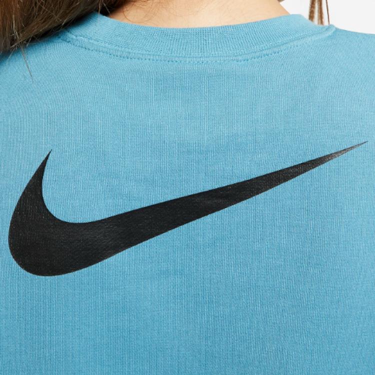 Nike Спортивная одежда Swoosh French Terry Crew Logo Print Short Sleeve Hoody Women sweatshirt Blue CJ3766-424
