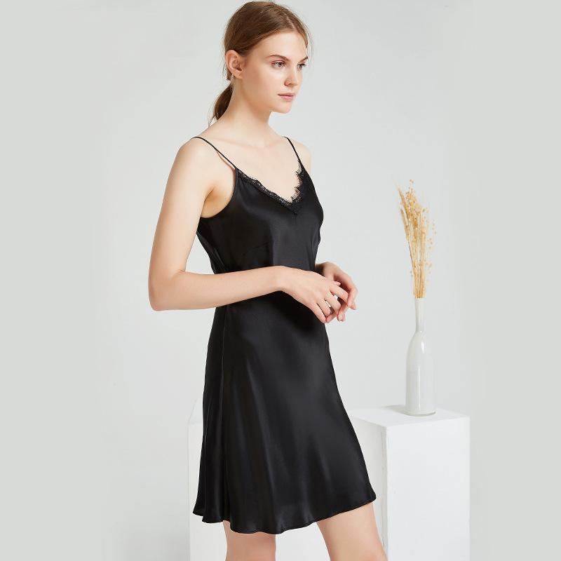 Butterfly embroidery classic silk nightdress sexy lace backless suspender skirt 100% mulberry silk pajamas loungewear women's summer