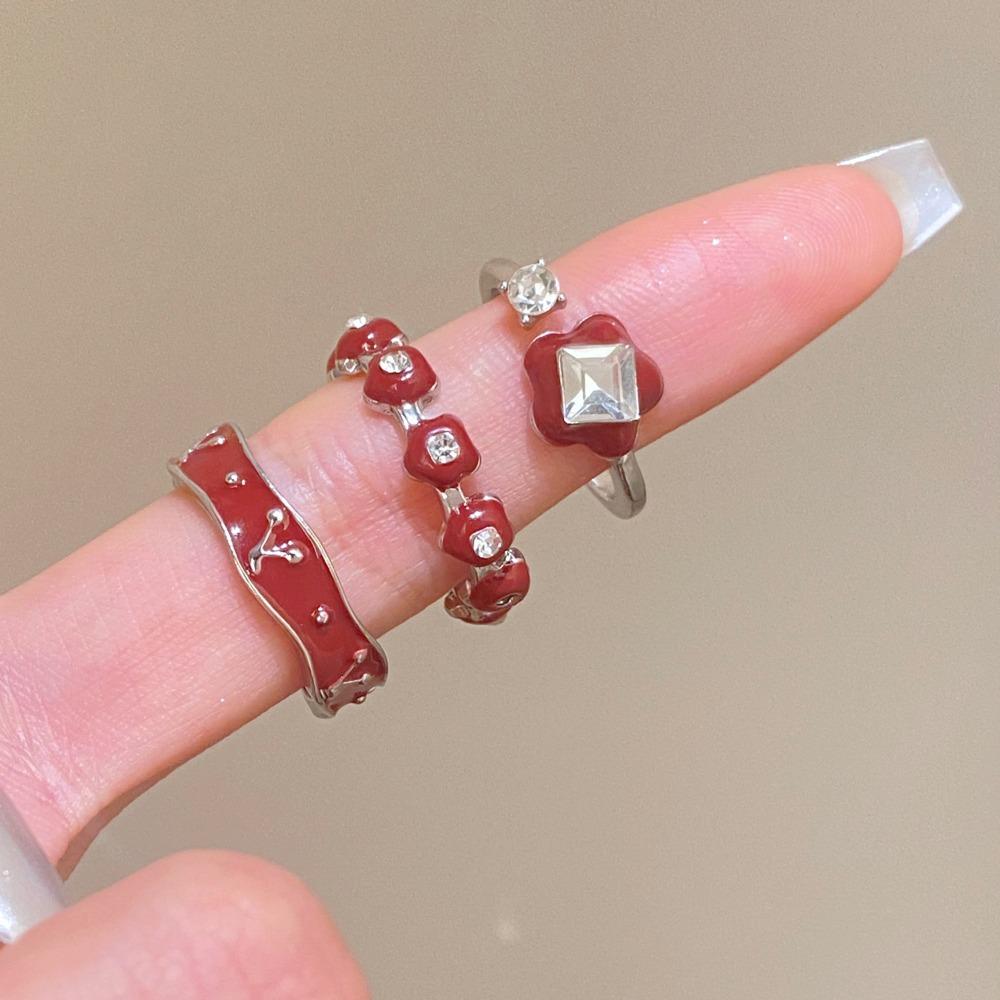 Trendy Temperament Enamel Lotus Leaf Fritillaria Colored Zircon Open Stackable Ring for Women Stainless Steel Designer Jewelry