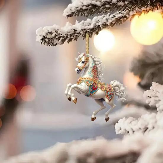 Белая лошадь акриловый автомобильный шарм рождественская тематическая подвеска украшение декор для зеркала заднего вида автомобиля брелок аксессуар для рюкзака
