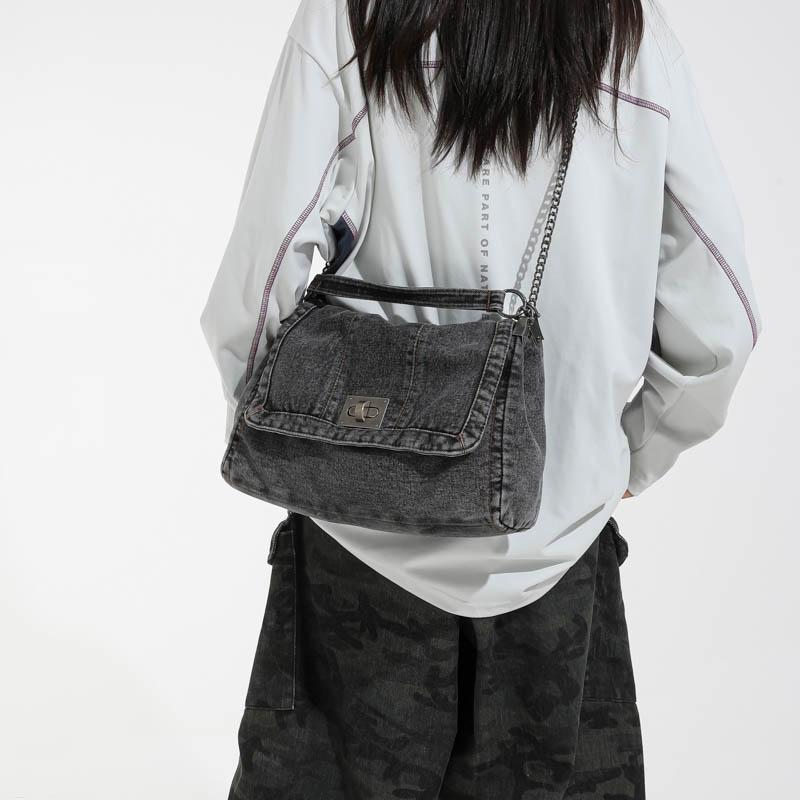 Винтажная джинсовая сумка Женская цепочка на плечо Сумка-тоут большой вместимости для поездок на работу