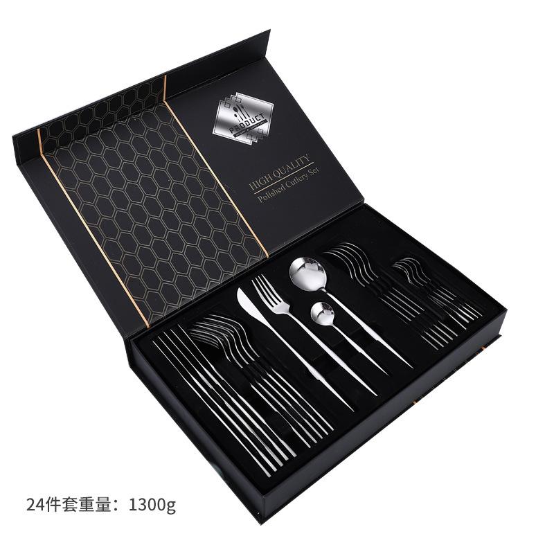 Stainless Steel Tableware Knives, Forks and Spoons 24-piece Set Western Tableware Steak Knife Gift Box Set