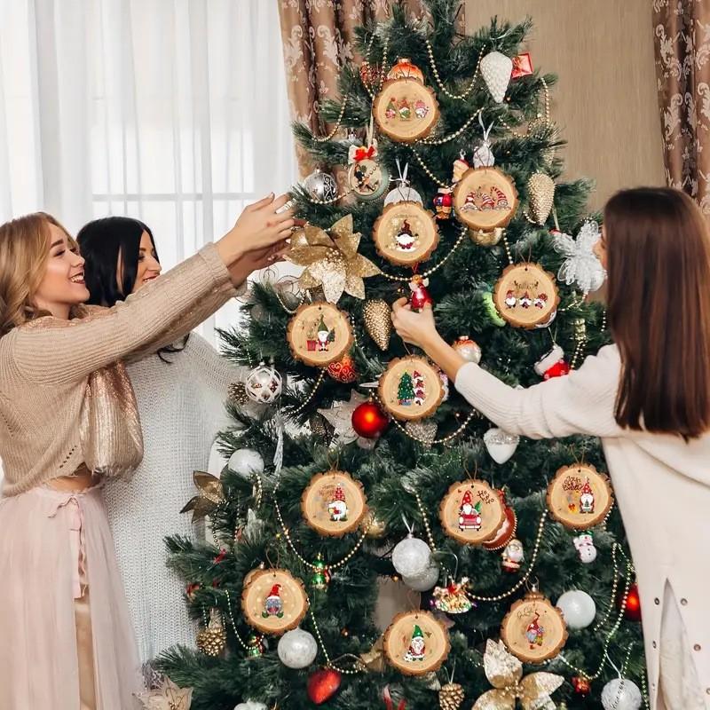 12 шт. Рождественские деревенские деревянные украшения Санта-Клаус Срез дерева Подвеска для елки Новогоднее украшение дома Детский подарок