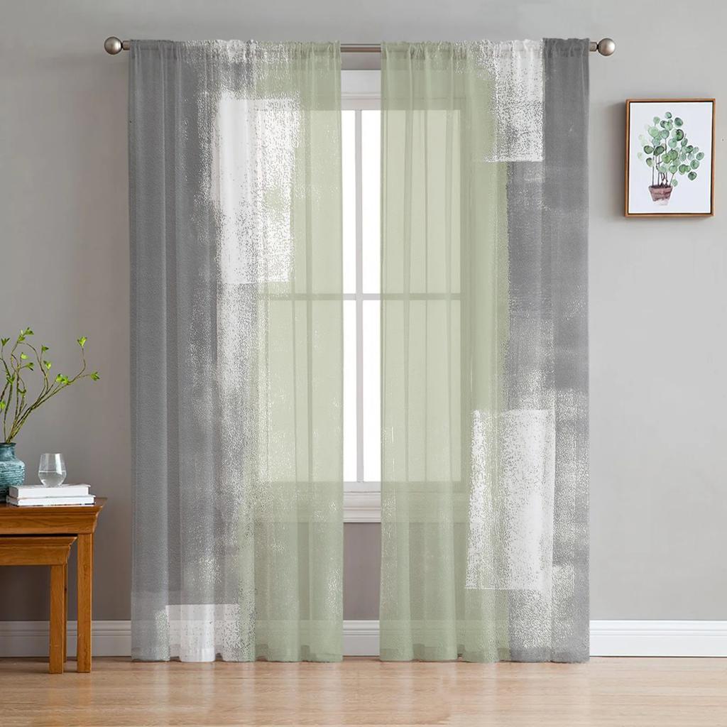 Orange Gray Abstract Oil Painting Texture Sheer Curtains for Living Room Decoration Window Curtain Kitchen Tulle Voile Drapes