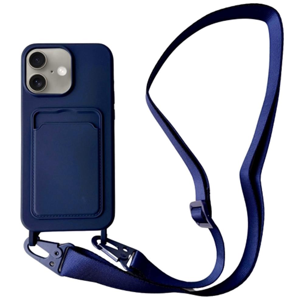 Чехол для iPhone 16 Жидкий силикон Слот для карт Мягкая накладка для телефона со шнурком