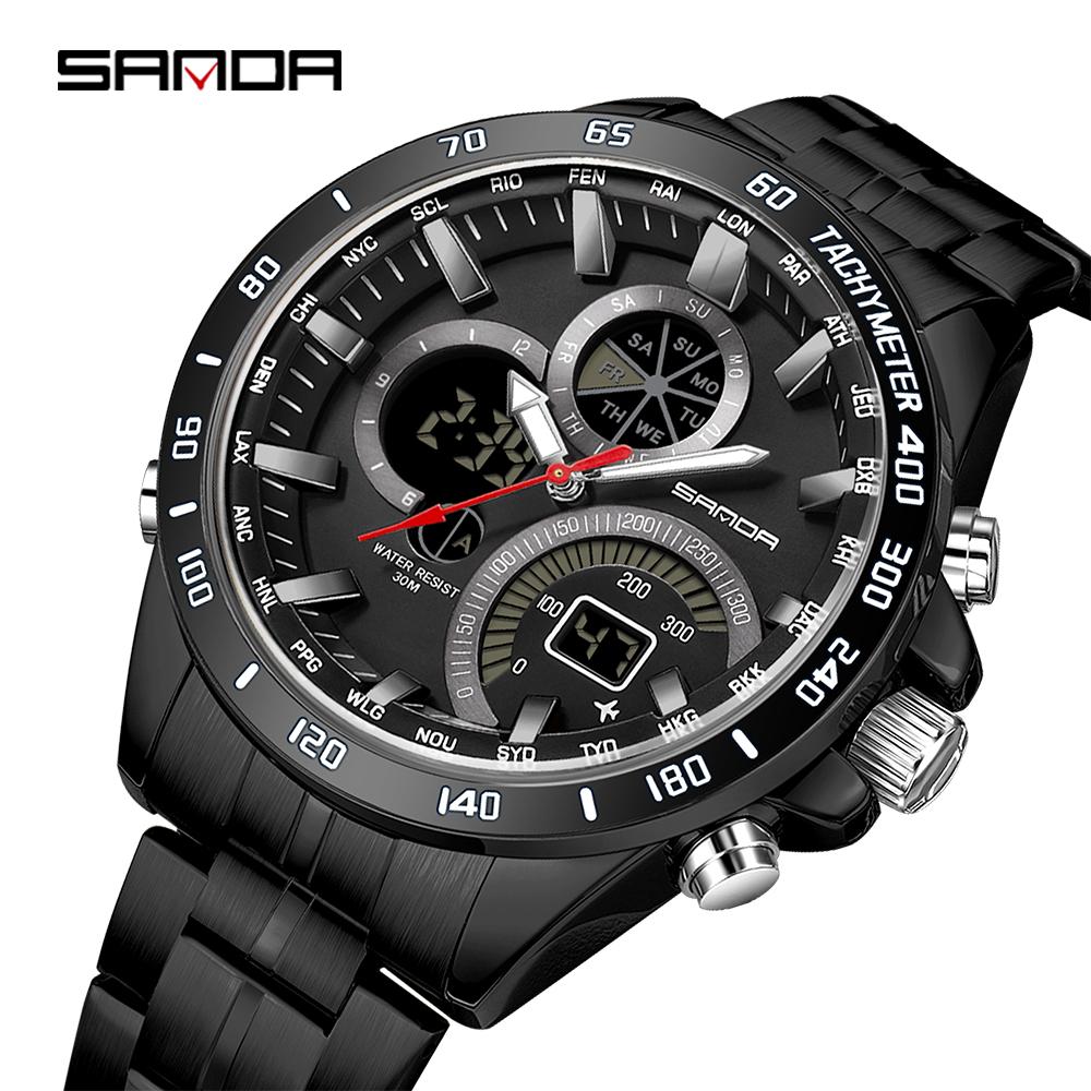 SANDA brand 3175 men's electronic quartz watch steel core black technology multifunctional waterproof men's quartz watchv
