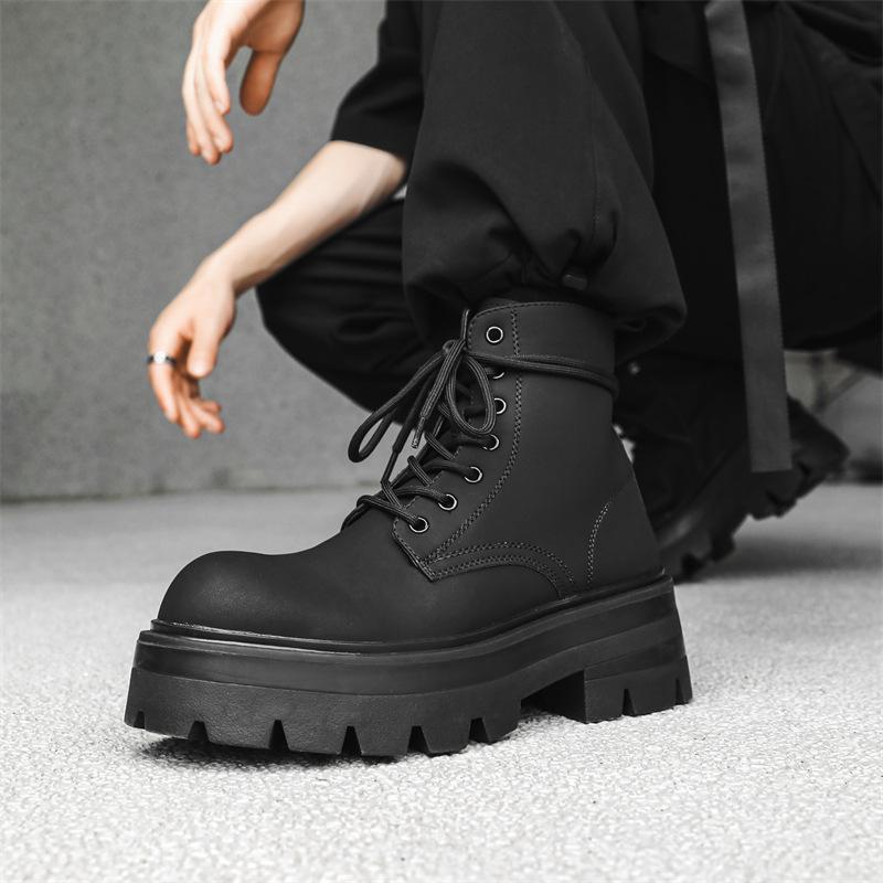 Мужские модные ботинки на платформе в британском стиле, черные, трендовые, из оригинальной кожи, ковбойские ботильоны, с большим пальцем, мотоциклетные, мужские ботинки