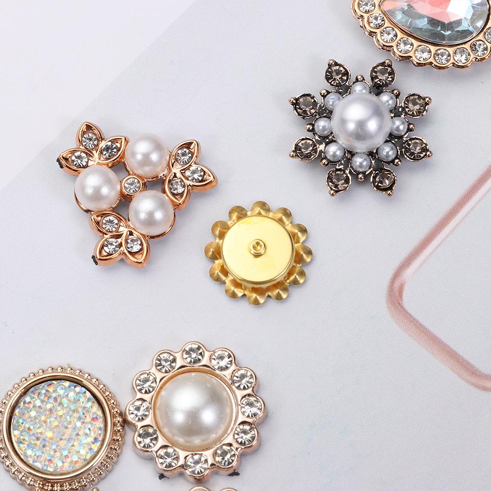 10PCS Pearl Flower Rhinestone Buttons Sparkling Crystal Headwear Accessories Hairpins Decoration Clothes Sewing Tools
