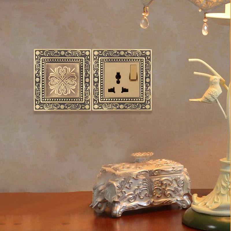 Luxury European Retro Metal Button Switch panel,EU France Standard Copper Wall socket,Universal Light Home Switch Power Outlet