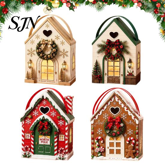 Holiday Souvenir Packaging Christmas House Shaped Candy Boxes with Handles, Festive Cottage Decorative Cabin Gift Holders Treat Containers for Cookies