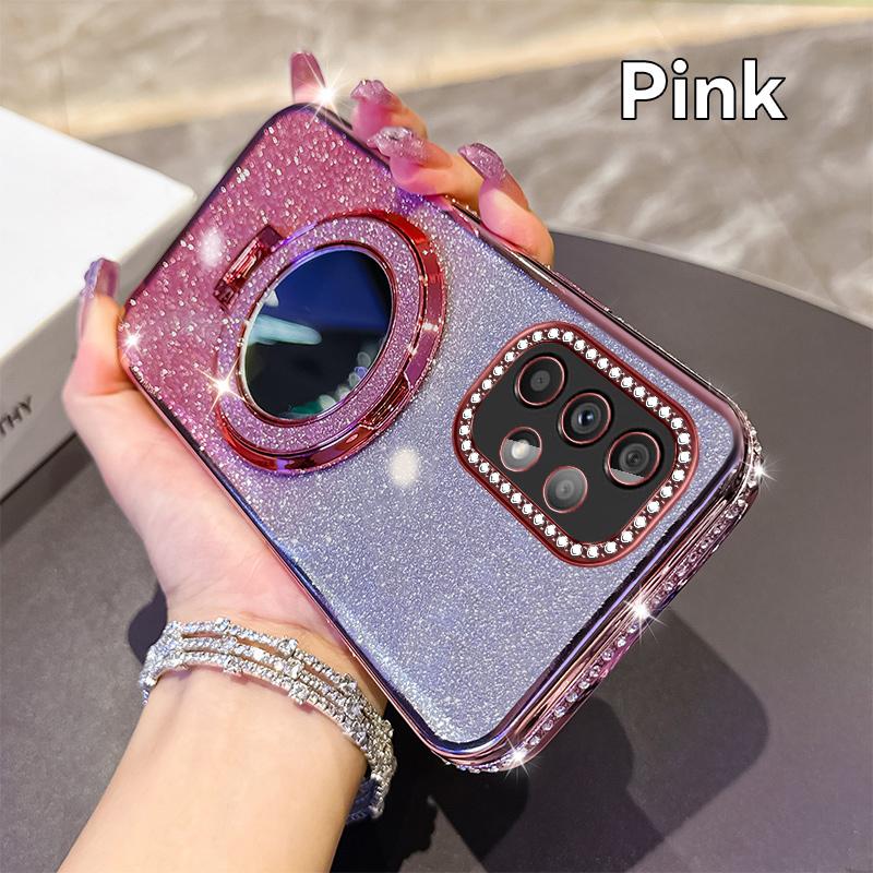 KEYSION Luxury Glitter Jewelled Magnetic Phone Case for Samsung Galaxy A52 S 5G A32 4G Makeup Mirror Stand Shockproof Back Cover