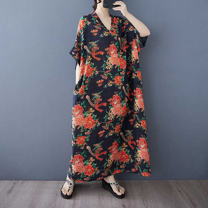 Летнее цветное дорожное платье с V-образным вырезом в стиле ретро, длинная юбка, хлопок-лен