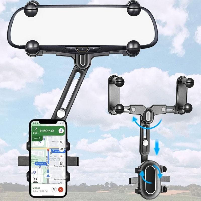 Вращающийся на 360° держатель для телефона на зеркало заднего вида автомобиля - Идеально подходит для детей и взрослых - Совместим с телефонами и GPS-устройствами - Прочный